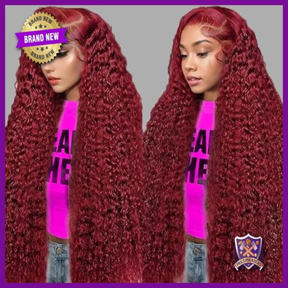 32 Inch Water Wave Human Hair Wig 13x6 HD Lace Front Burgundy Deep Wave main image 6